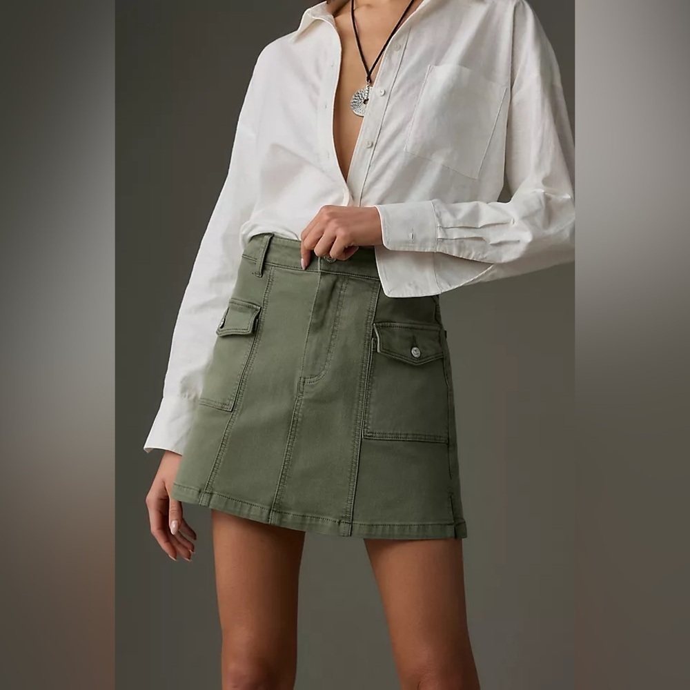 PAIGE Anthropologie Jessie Cargo Olive Mini Skirt with Pockets Size 28